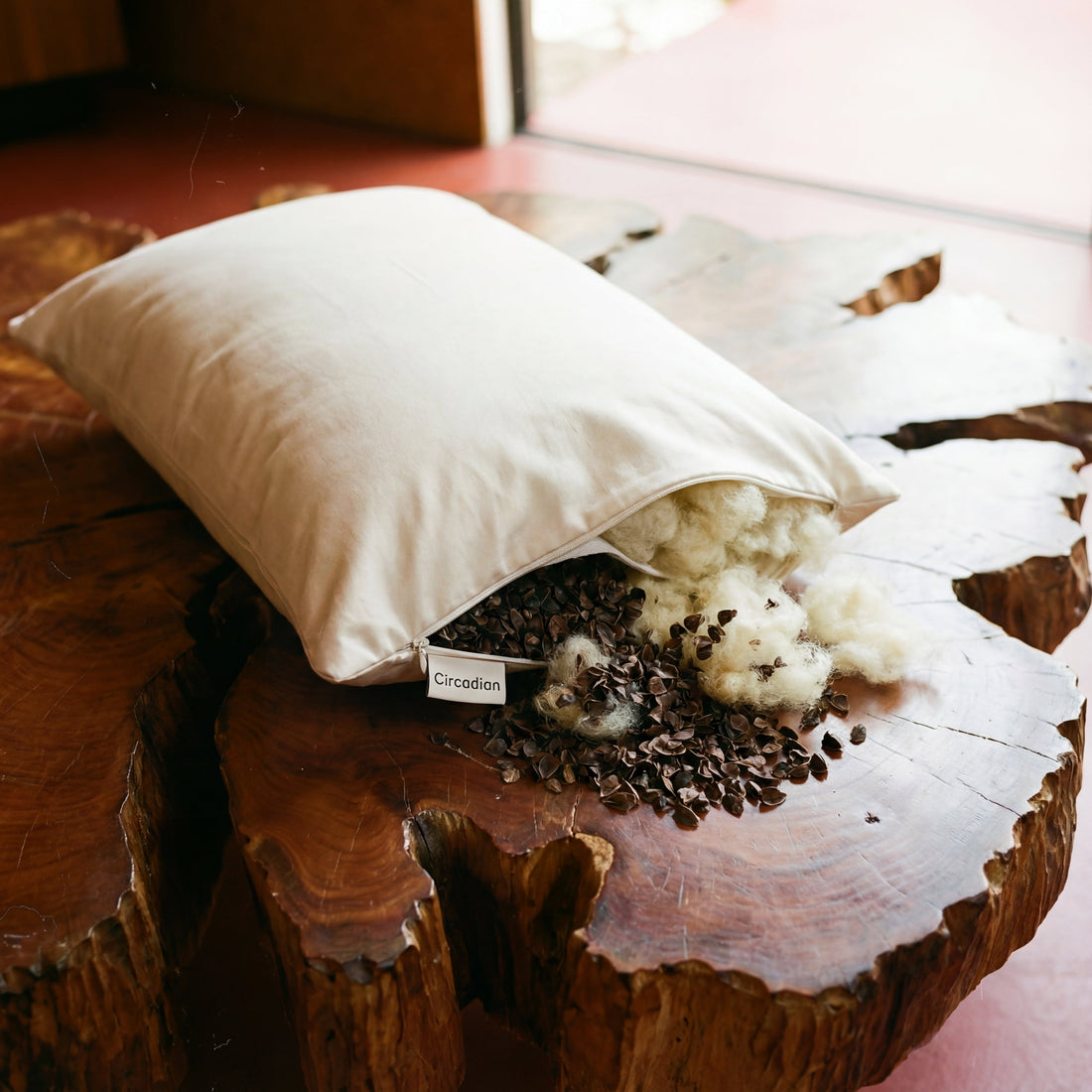 image of natural pillow with buckwheat and wool