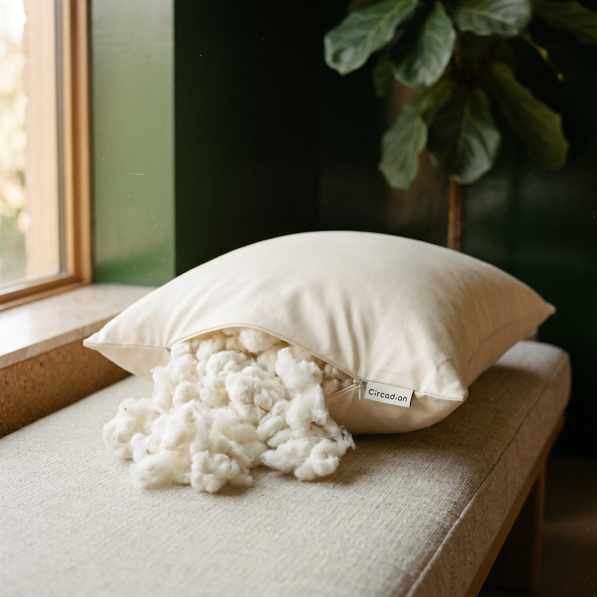 Close-up of the Circadian Organic Cotton Pillow cover and side seam