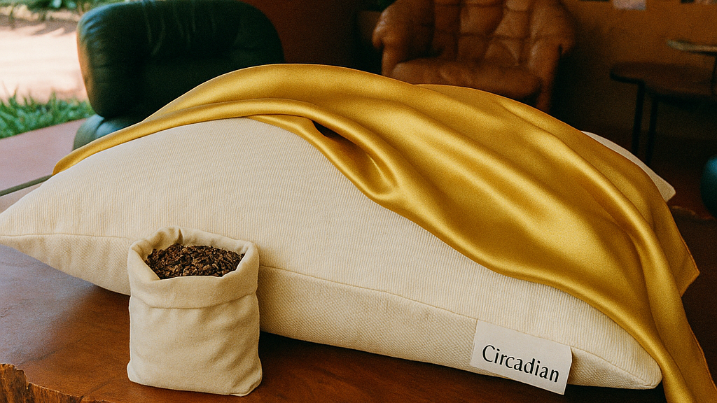 Circadian buckwheat pillow — organic cotton cover, adjustable buckwheat hull fill — Circadian