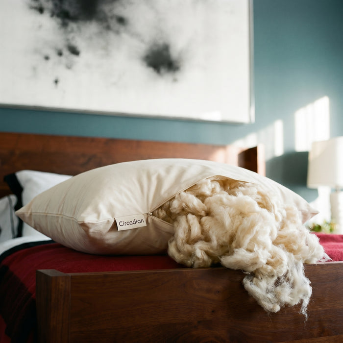 Wild-harvested kapok pillow product view, organic cotton cover with silky kapok fiber fill