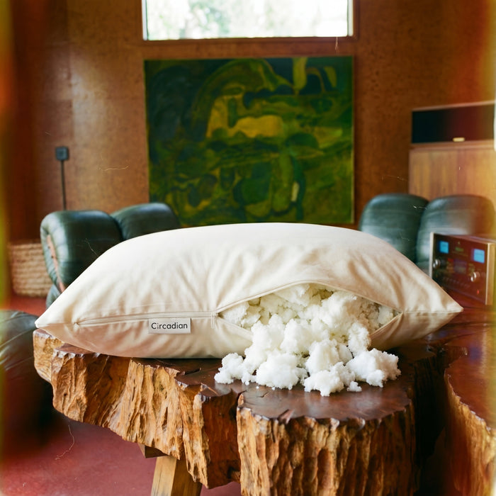 Tree-tapped Dunlop natural latex pieces from the Tree-Tapped Latex Pillow Fill Refill, OEKO-TEX Standard 100 Class 1 and FSC certified.