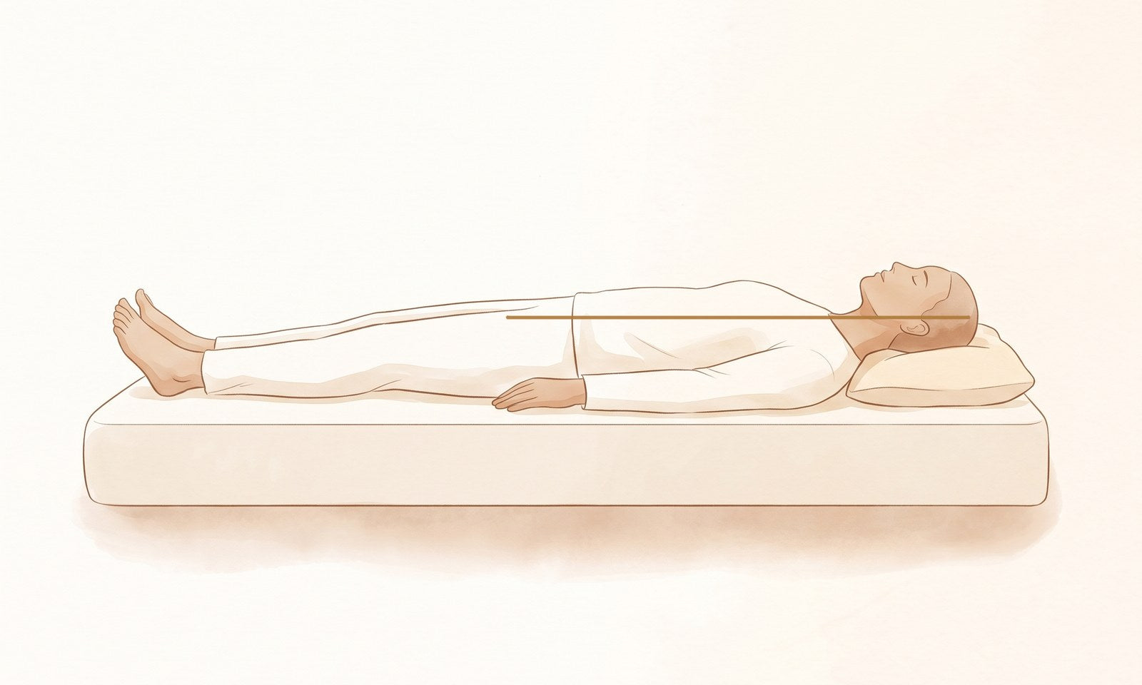 Lying on your back, a lower pillow fills the hollow behind the neck so the head sits level with the shoulders