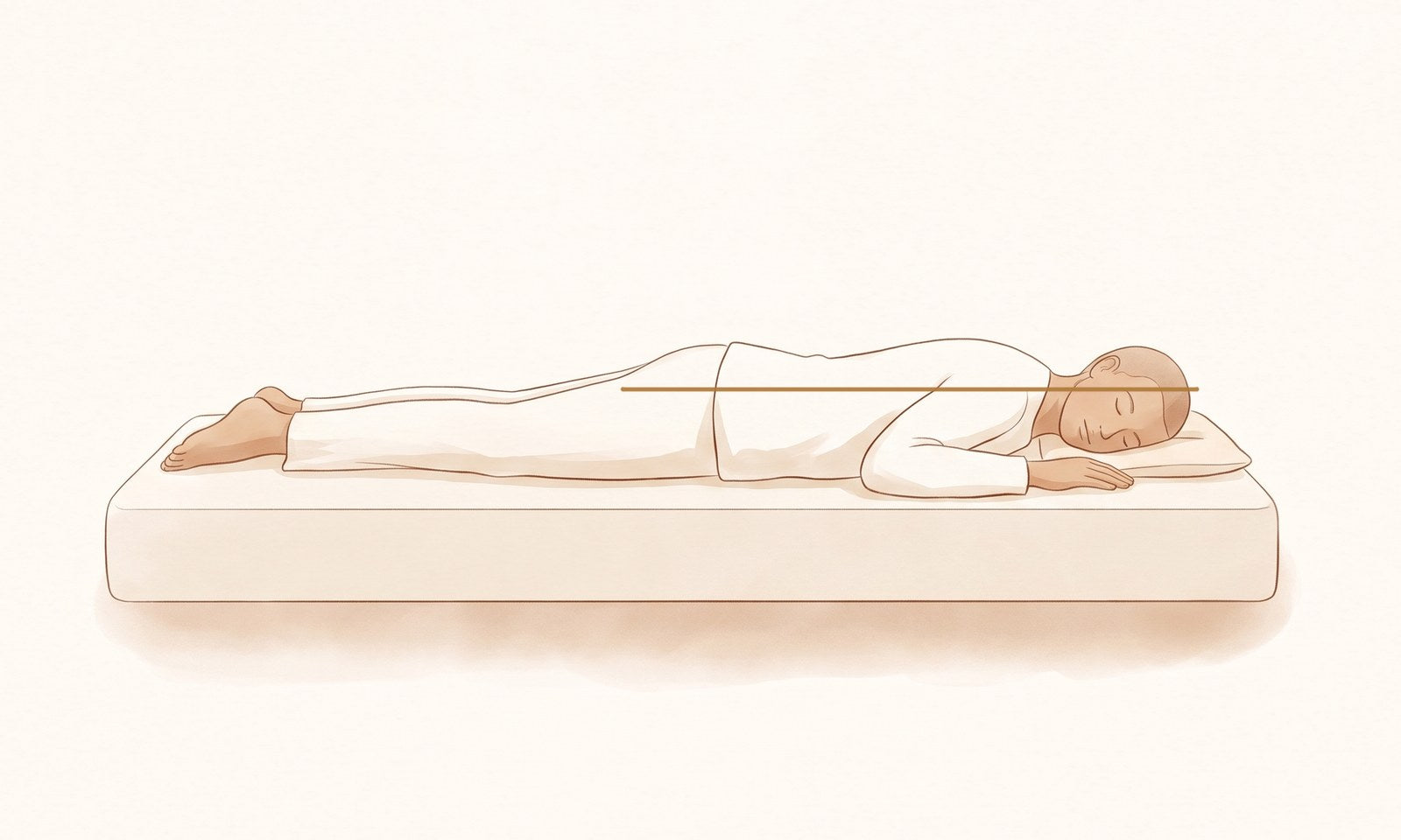 Lying on your front, a low pillow keeps the head from tipping back, so the neck stays straight